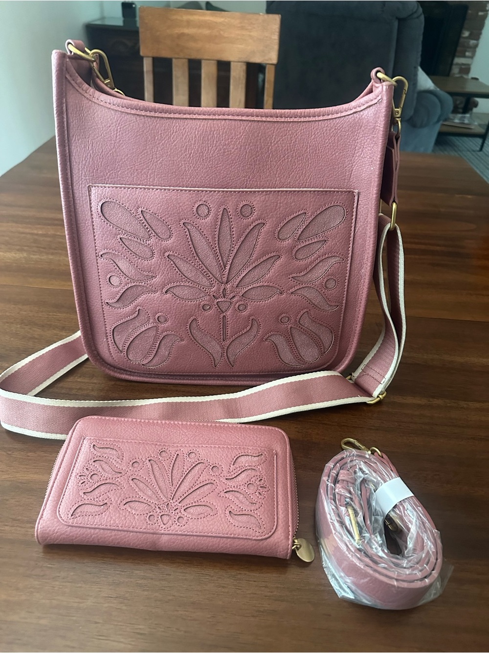 Style & Co. Rose Pink Embossed Crossbody Bag with Zip Wallet